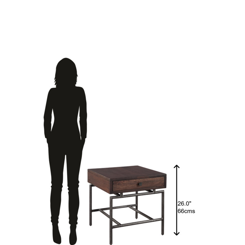 Hekman Dark Brown Mango Wood and Iron End Table with Storage
