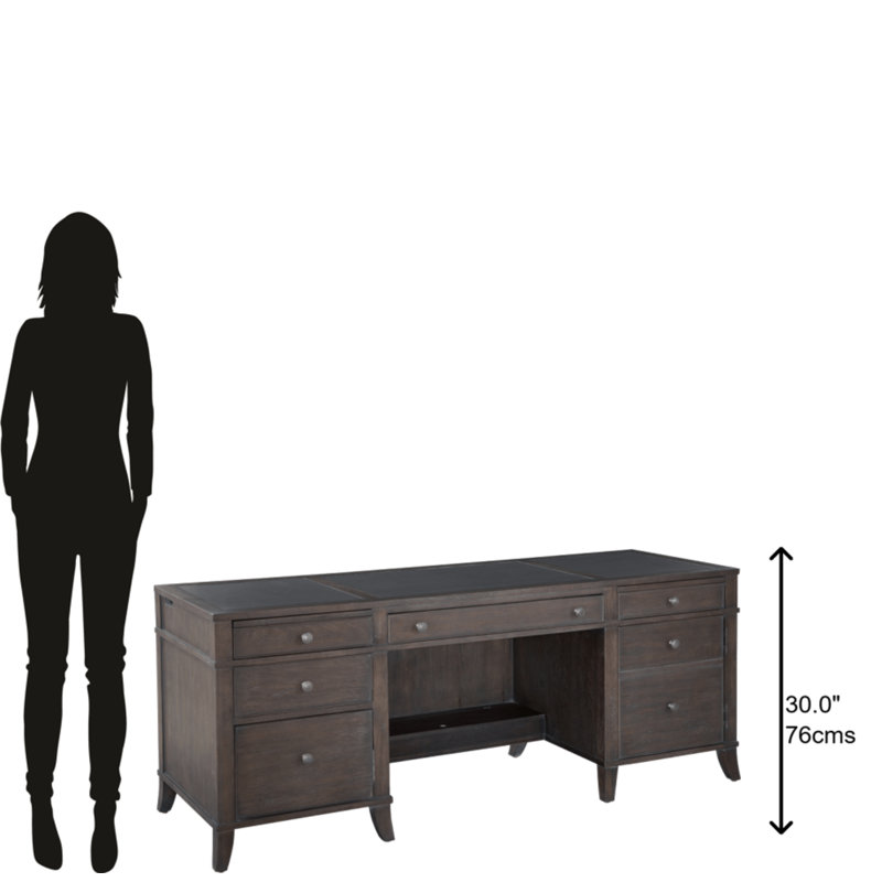 Traditional Executive Desk in Gray-Brown with Leather Top