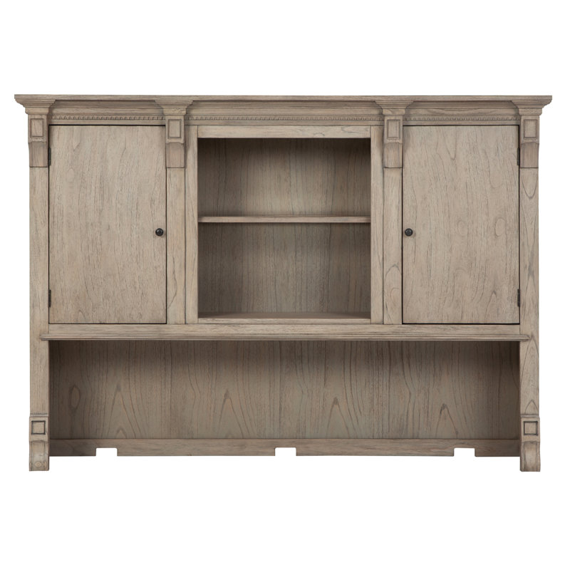 Gray Wood Executive Desk with Hutch and Filing Cabinet