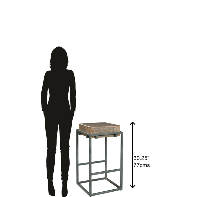 Transitional Acacia and Iron Pub Stool in Black and Brown