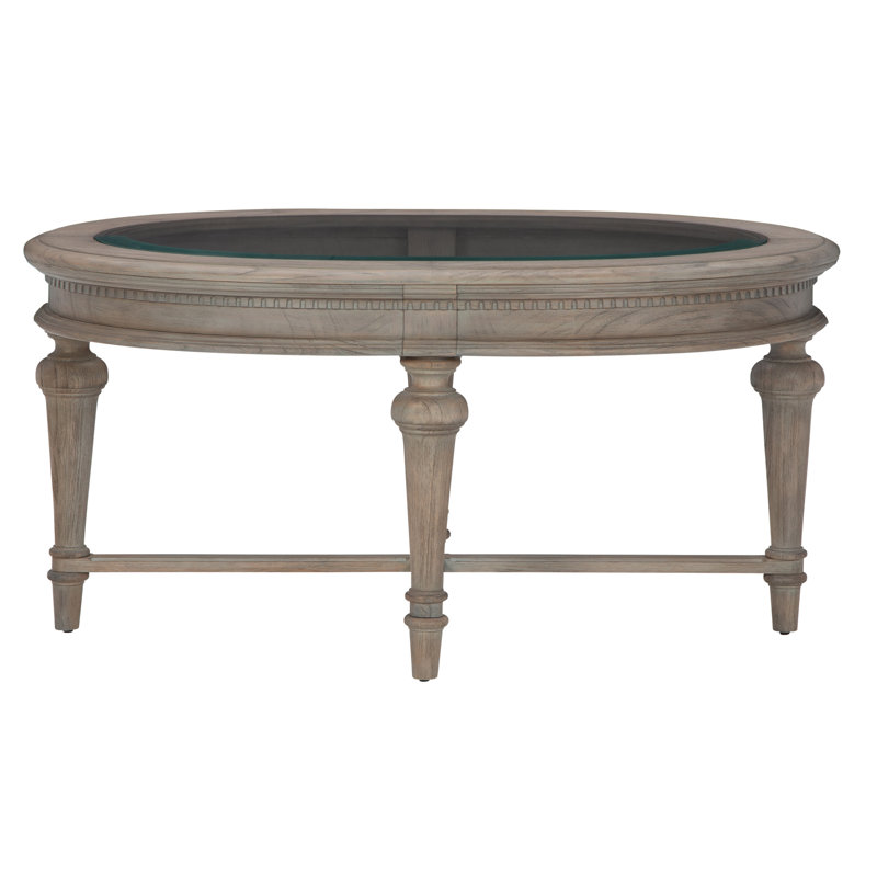 Gray and Black Oval Wood Glass Cocktail Table
