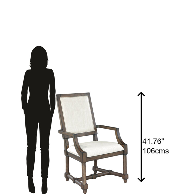 White Linen Upholstered Arm Chair with Wood Frame