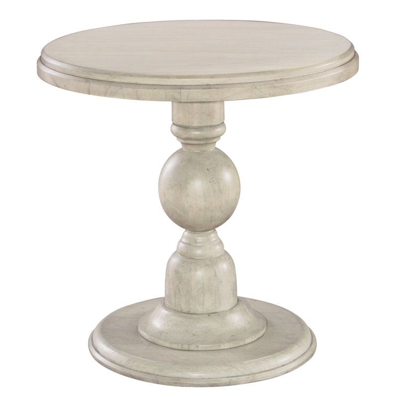 Traditional Linen White Round Wood End Table 28"