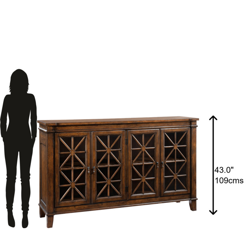 Brown Traditional Glass Door Media Console with Cabinet