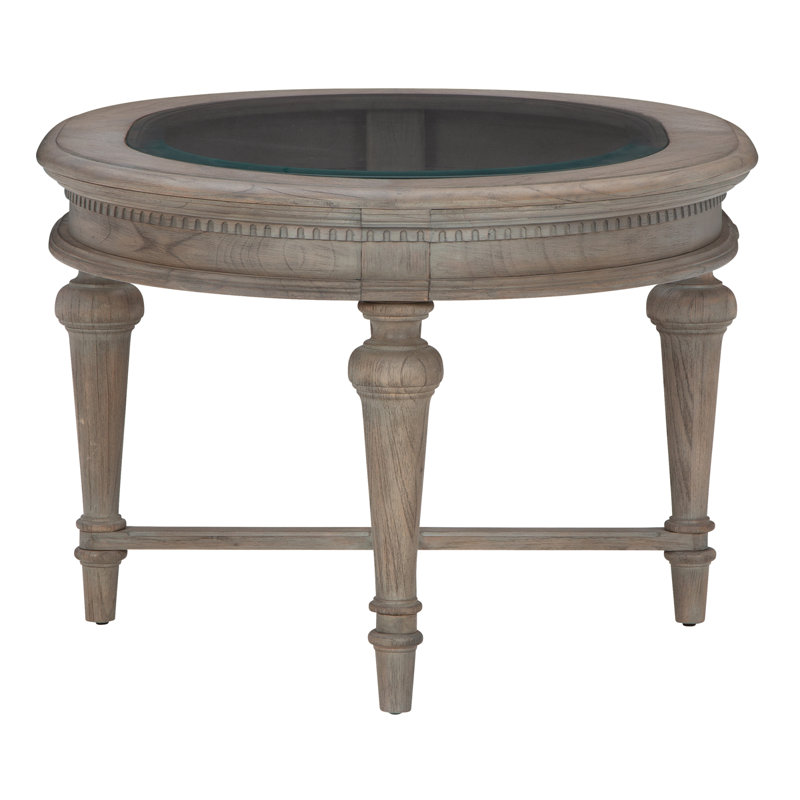 Gray and Black Oval Wood Glass Cocktail Table