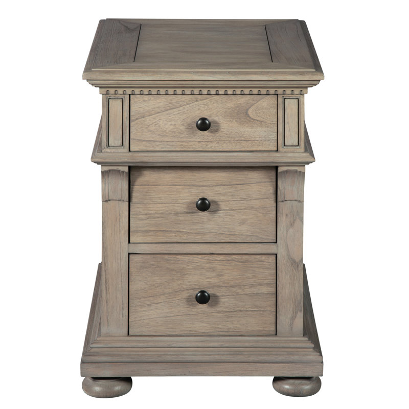 Traditional Brown Mindi Wood Side Table with 3 Drawers