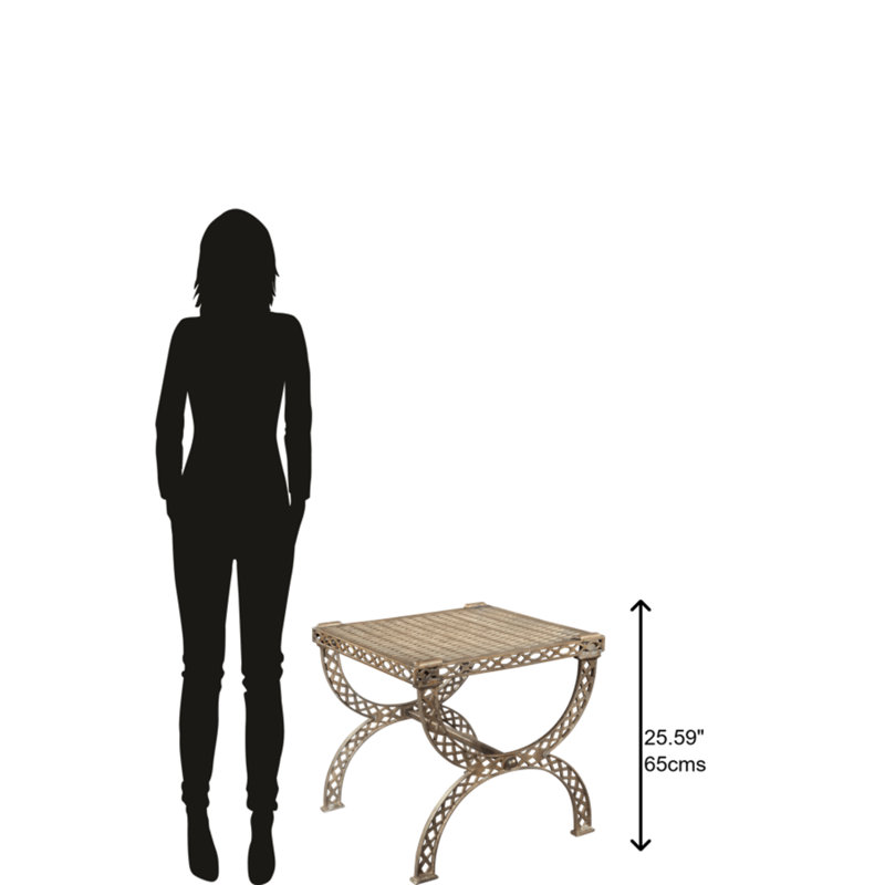 Gold Rectangular Metal and Wood End Table with Storage