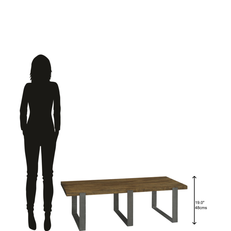 Transitional 60'' Rectangular Metal & Wood Cocktail Table in Brown