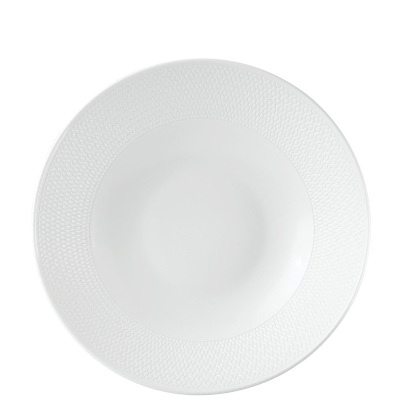White Embossed Ceramic Round Pasta Bowl