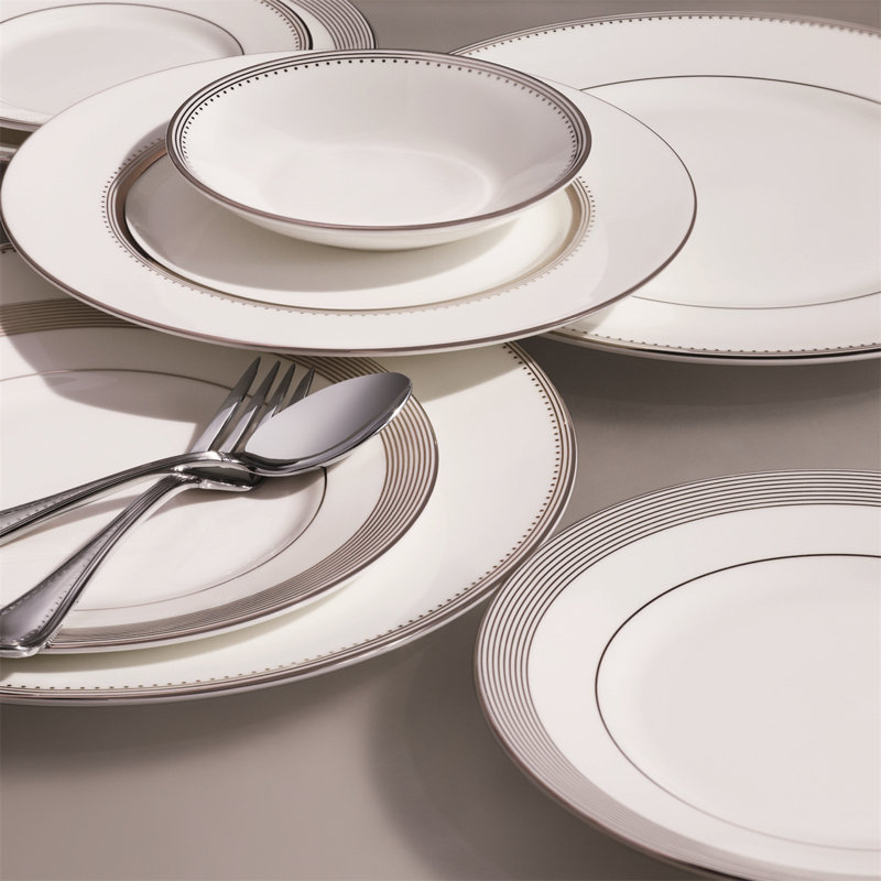 White Oval Bone China Platter with Platinum Banding