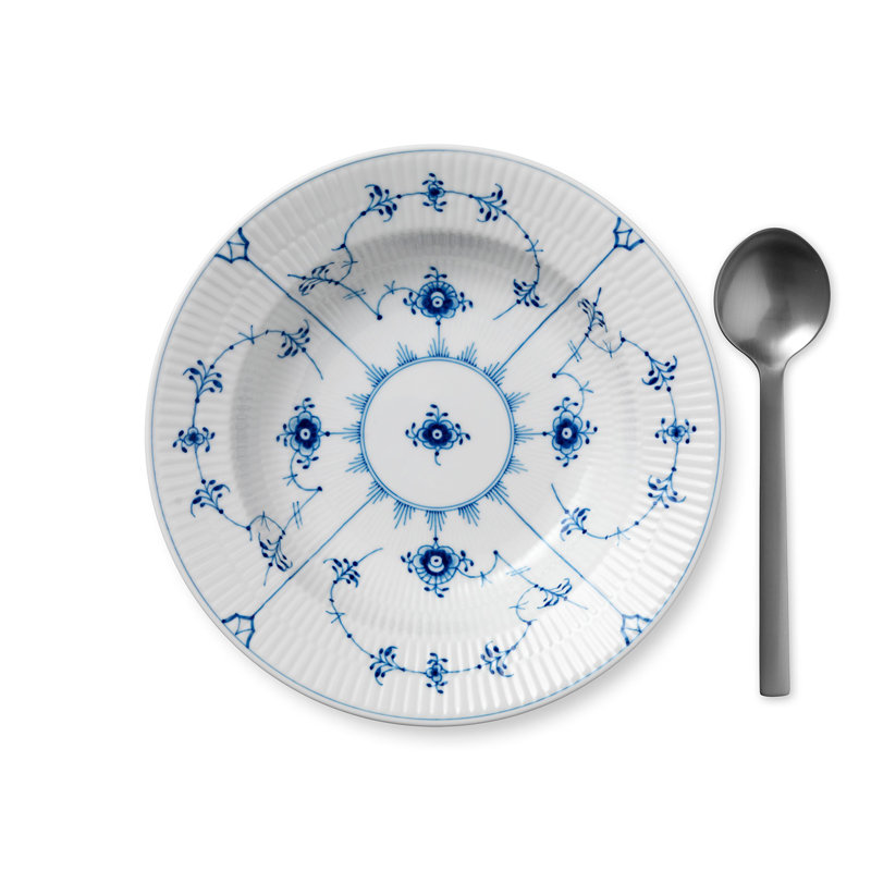 Elegant Blue Fluted 23cm Ceramic Deep Plate