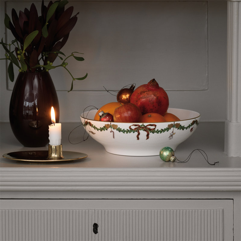 Elegance Winter Spruce Ceramic Serving Bowl with Gold Accents