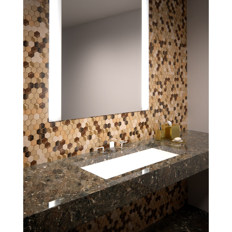Beez Hexagon Glass and Stone Mosaic Tile Sheet
