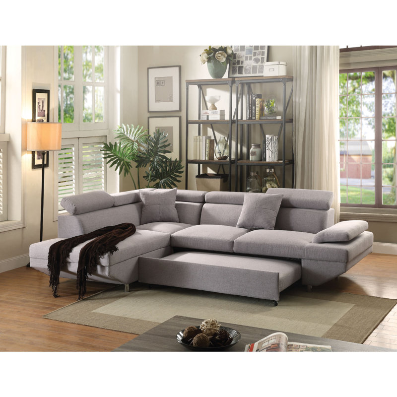 Cozy Gray Fabric Two-Piece Sectional Sofa with Wood Accents