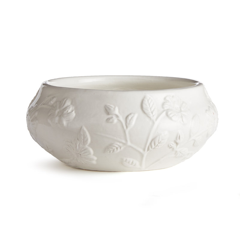Blossom Bright White Ceramic Decorative Bowl 14"