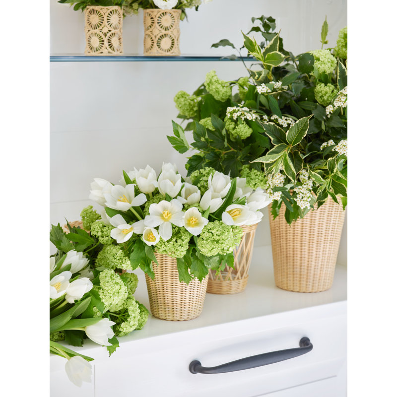 Tulip-Shaped Natural Wicker Vase with Glass Insert