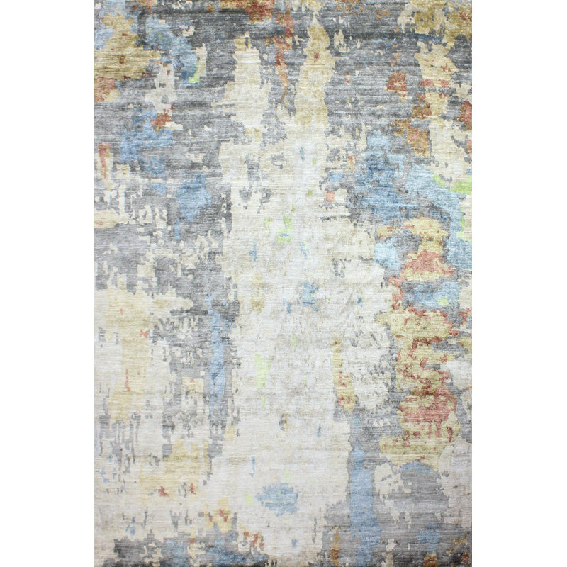 Cascade Multicolor Hand-Knotted Viscose 8' x 10' Abstract Rug