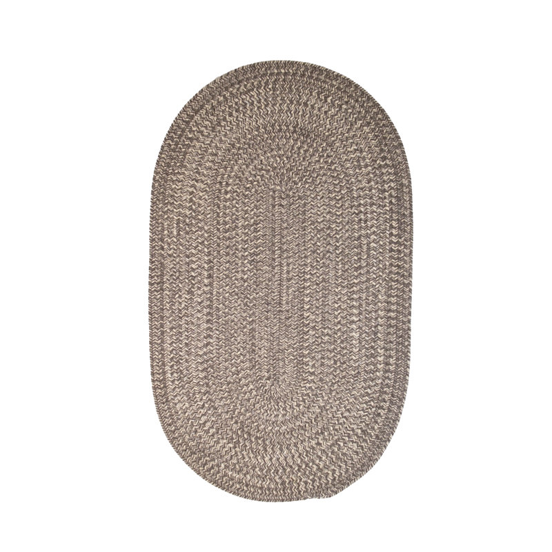 Gray Oval Braided Wool 2' x 3' Rug