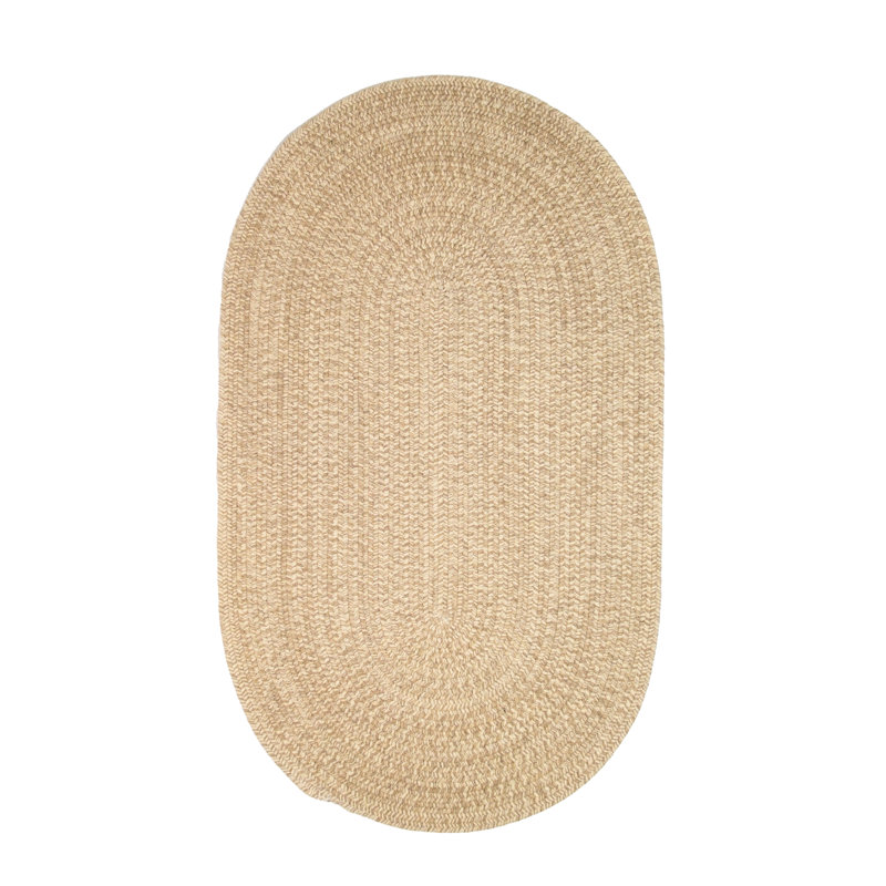 Beige Handmade Braided Wool Oval 9' x 12' Rug