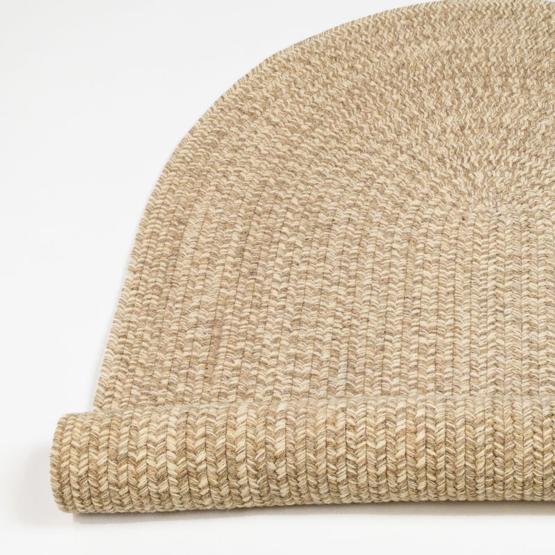 Beige Handmade Braided Wool Oval 9' x 12' Rug