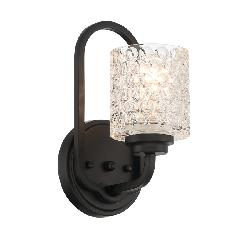 Modern Black Metal & Glass Dimmable Wall Sconce with Cylindrical Shade