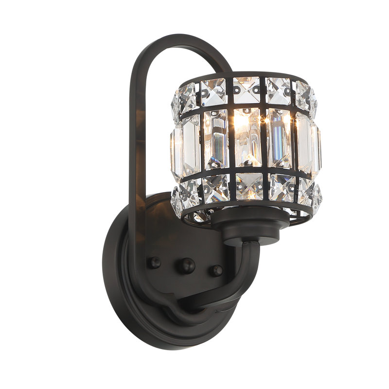 Elegant Matte Black Dimmable Vanity Wall Sconce with Crystal Accents
