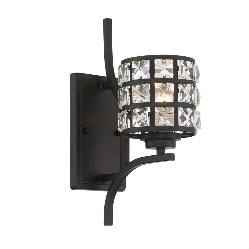 Black Metal and Crystal Dimmable Vanity Sconce