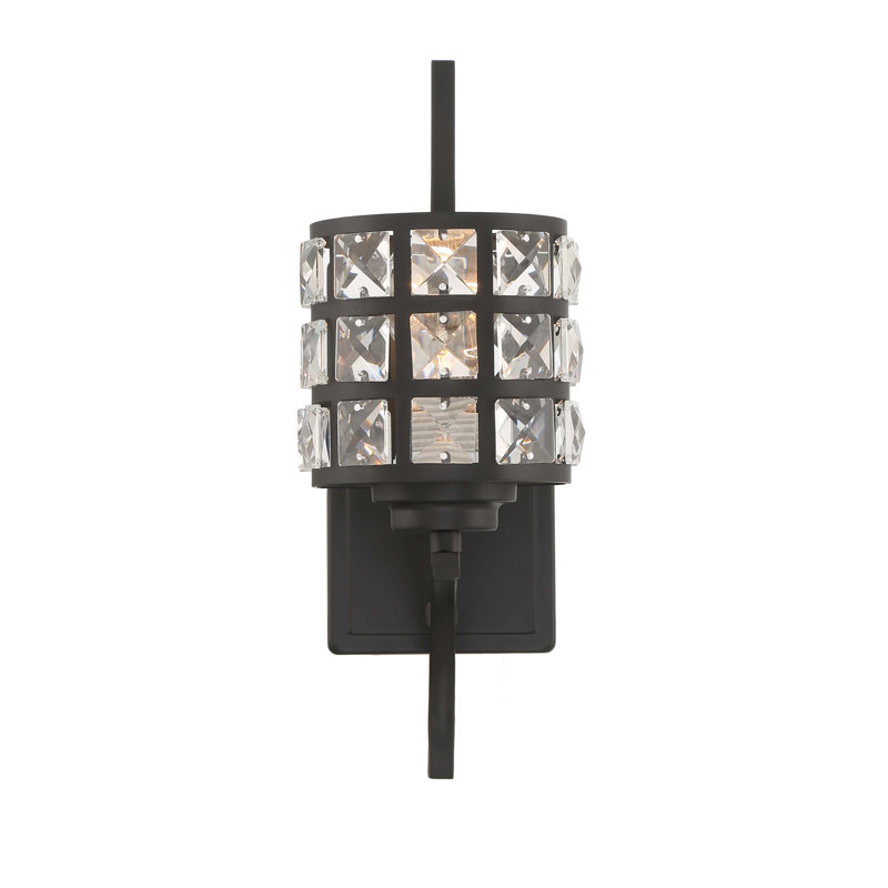 Black Metal and Crystal Dimmable Vanity Sconce