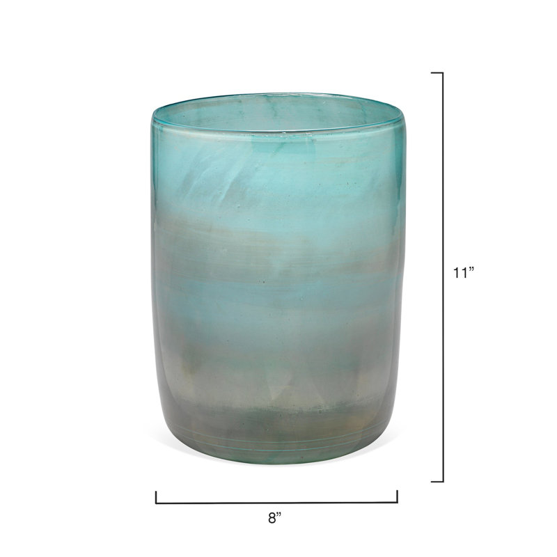 Metallic Aqua Handblown Glass Vase for Flowers or Candles