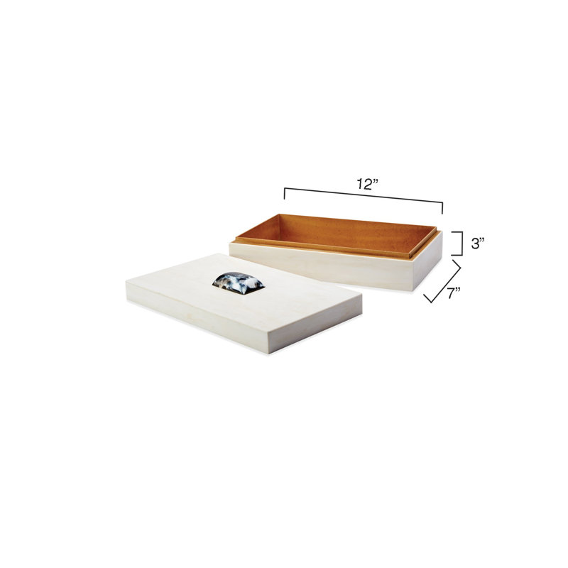 Cream Resin Lidded Box with Horn Accent, 7" x 12"
