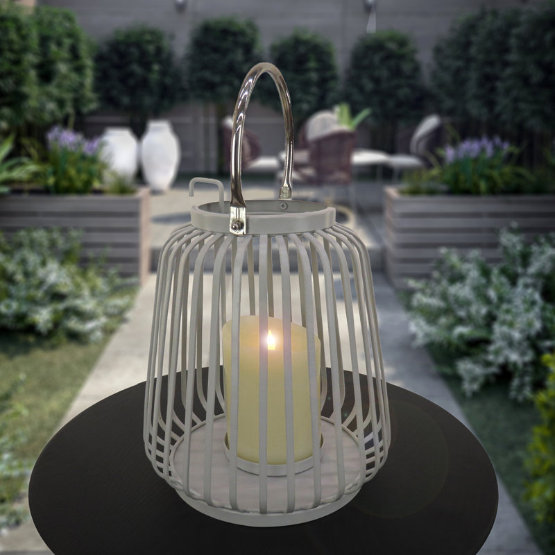 Gray Ribbed Steel Indoor/Outdoor Candle Lantern