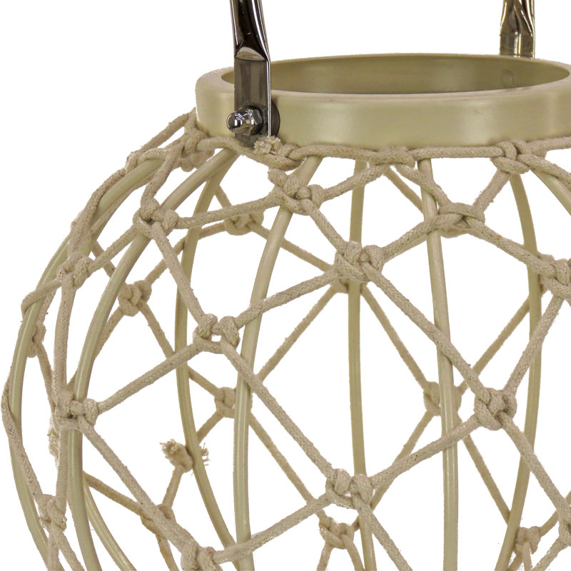 Beige Rope Weave Globe Candle Lantern