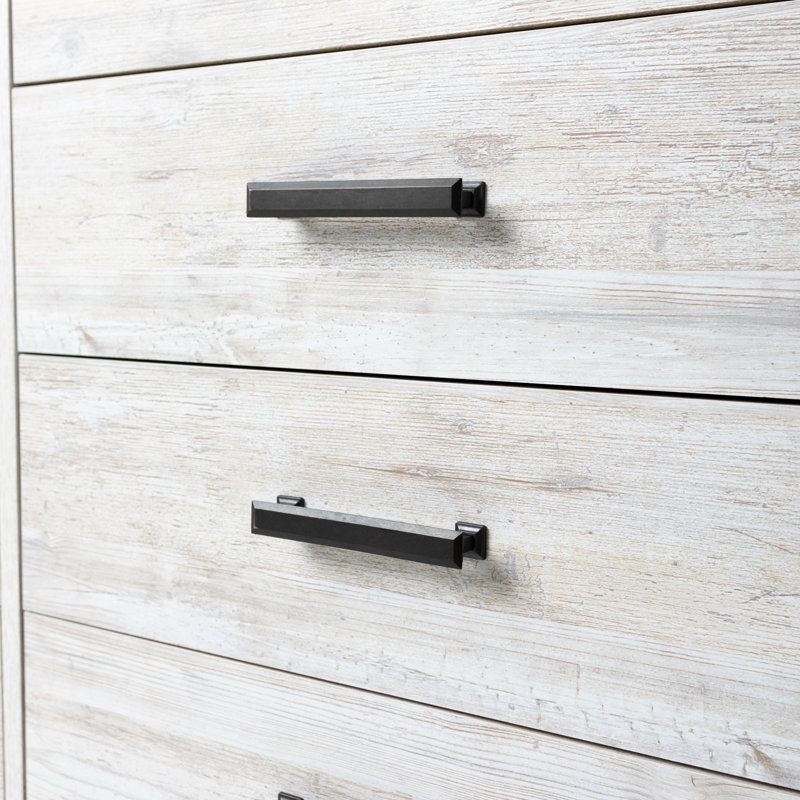 Transitional Whitewash & Gray 59" Industrial 6-Drawer Dresser