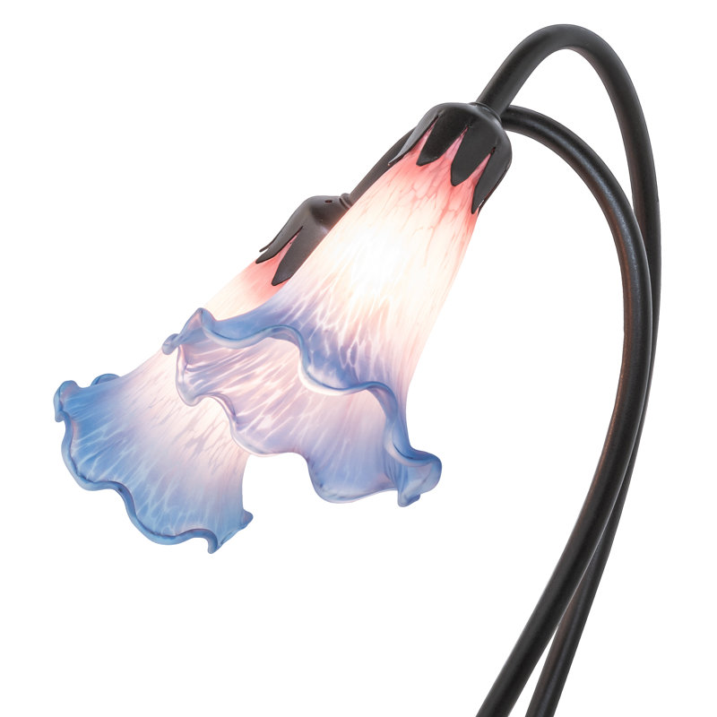Indigo Blue and Pink Lily 2-Light Stained Glass Accent Lamp