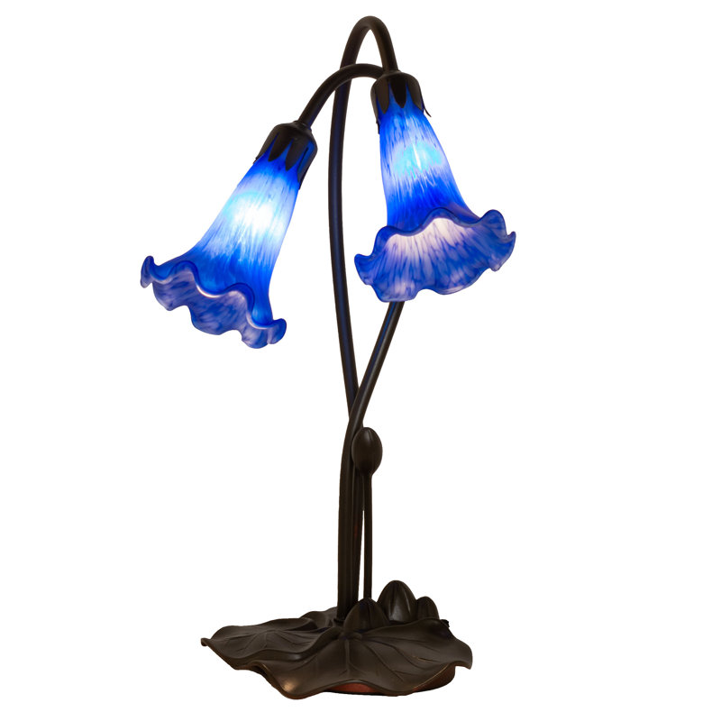Indigo Blue Pond Lily 2-Light Accent Lamp in Mahogany Bronze