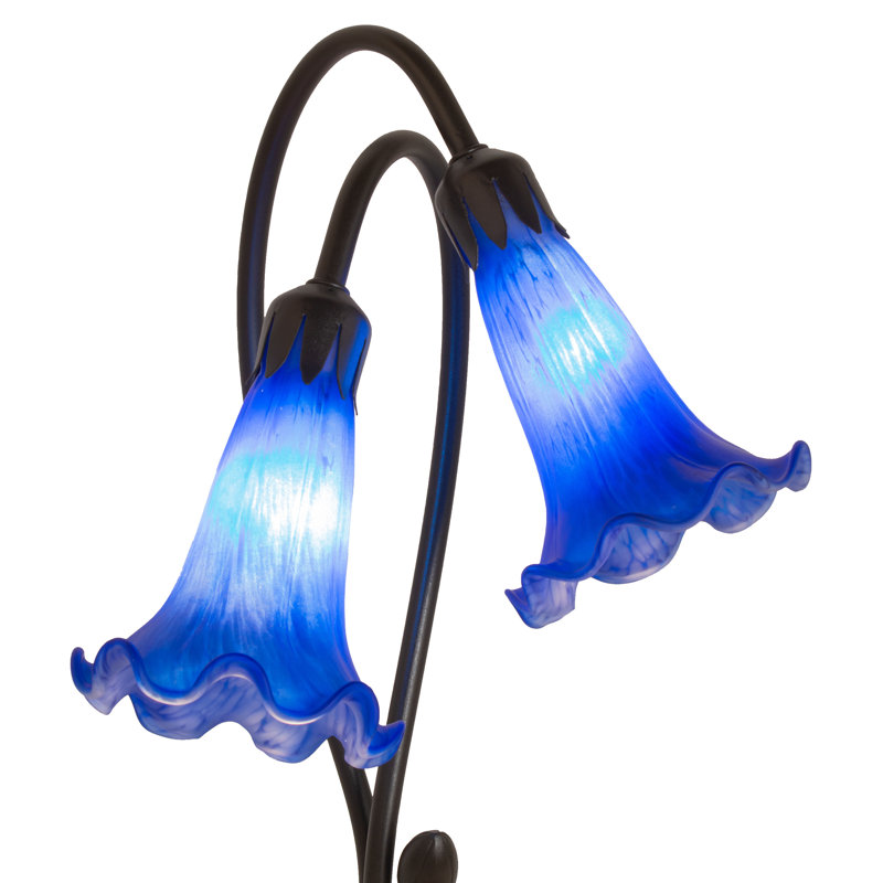 Indigo Blue Pond Lily 2-Light Accent Lamp in Mahogany Bronze