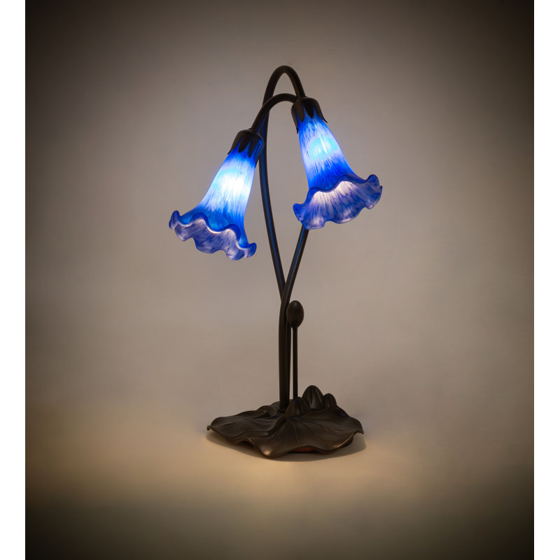 Indigo Blue Pond Lily 2-Light Accent Lamp in Mahogany Bronze