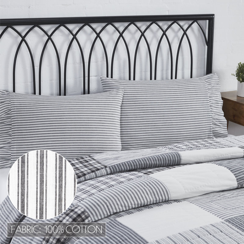 Standard Size Black and White Cotton Striped Pillowcase Set