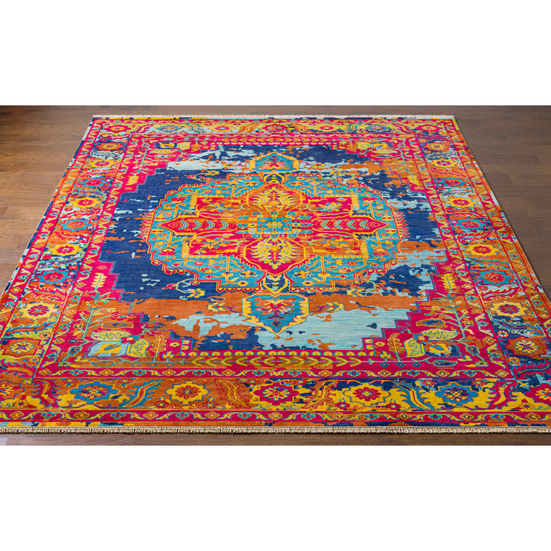 Festival Striped Blue Hand-Knotted Wool 6' x 9' Area Rug