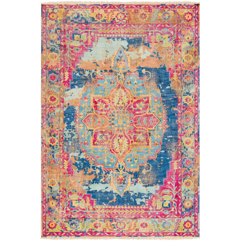 Festival Striped Blue Hand-Knotted Wool 6' x 9' Area Rug