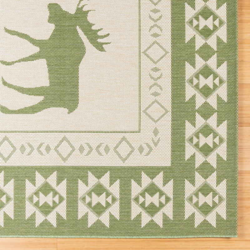 Green Palm Cream Easy-Care Synthetic 5' x 7' Flatweave Area Rug