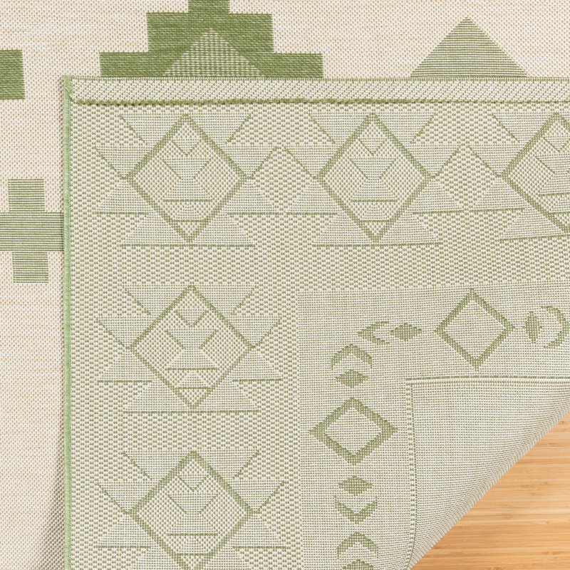 Green Palm Cream Easy-Care Synthetic 5' x 7' Flatweave Area Rug