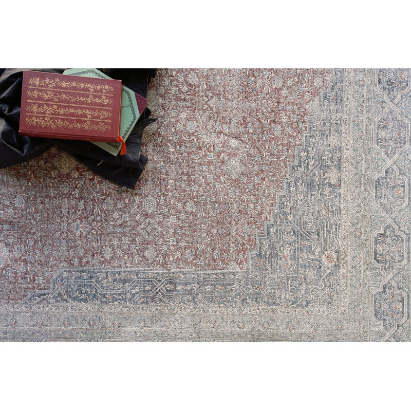 Heritage Red and Navy Synthetic 12' x 15' Area Rug