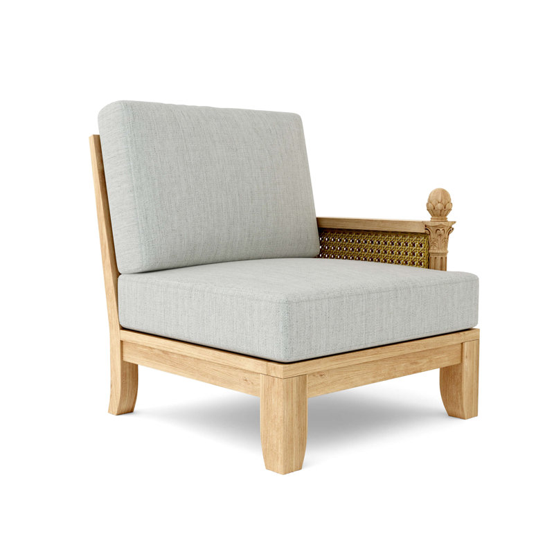 Teak One Arm Lounge Chair with Orange Sunbrella Cushions
