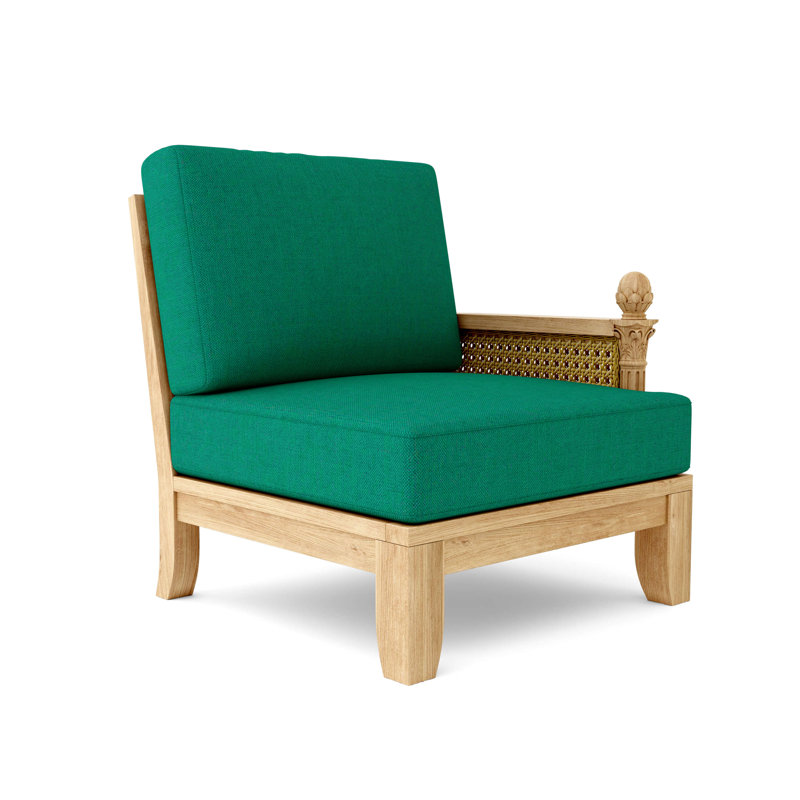 Teak One Arm Lounge Chair with Orange Sunbrella Cushions