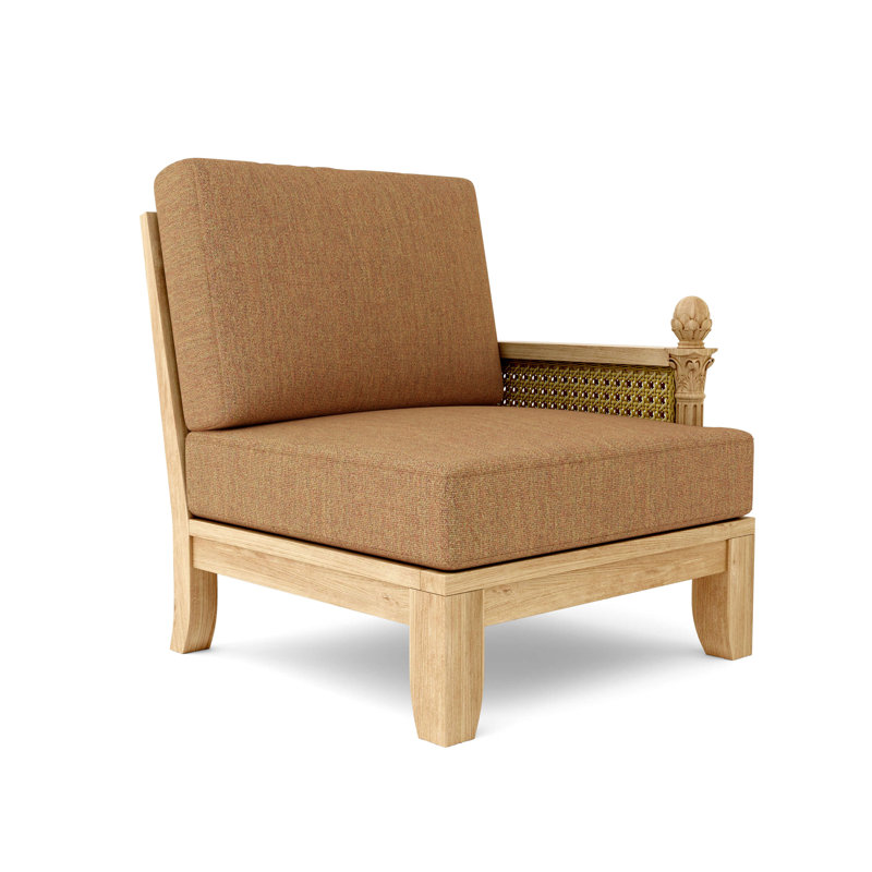 Teak One Arm Lounge Chair with Orange Sunbrella Cushions