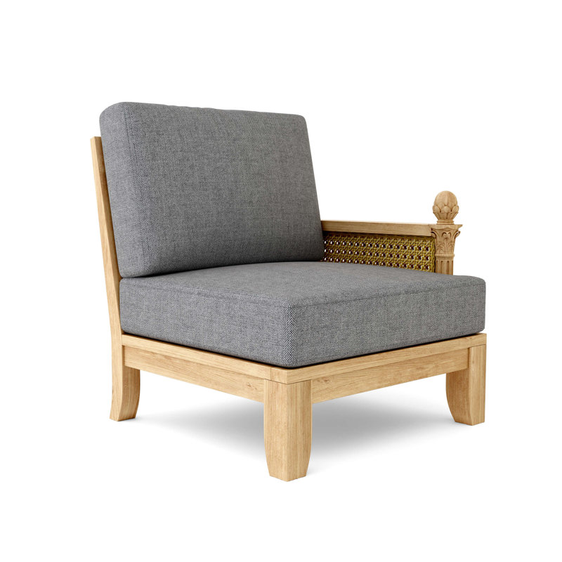Teak One Arm Lounge Chair with Orange Sunbrella Cushions