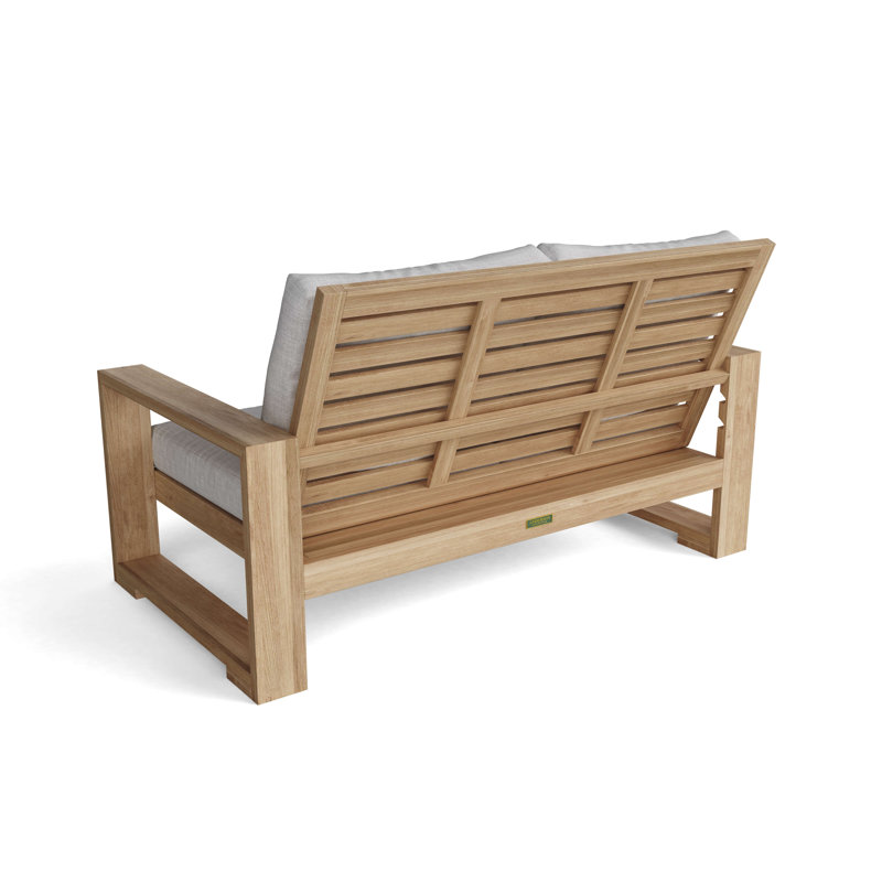 Capistrano Teak Loveseat with Gray Sunbrella Cushions