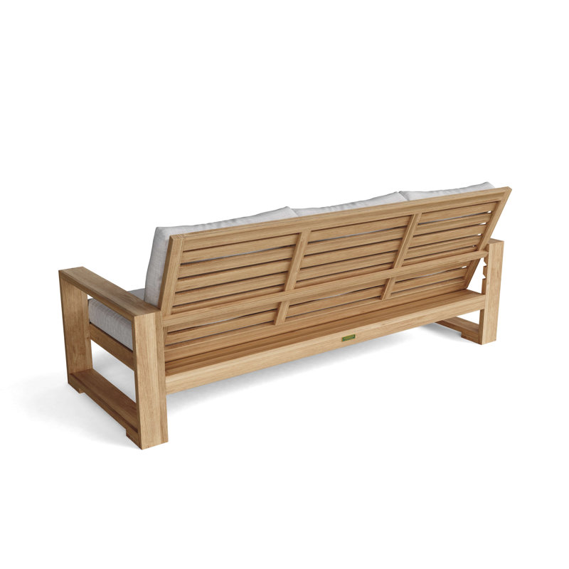 Natural Teak Three-Seat Outdoor Sofa with White Cushions