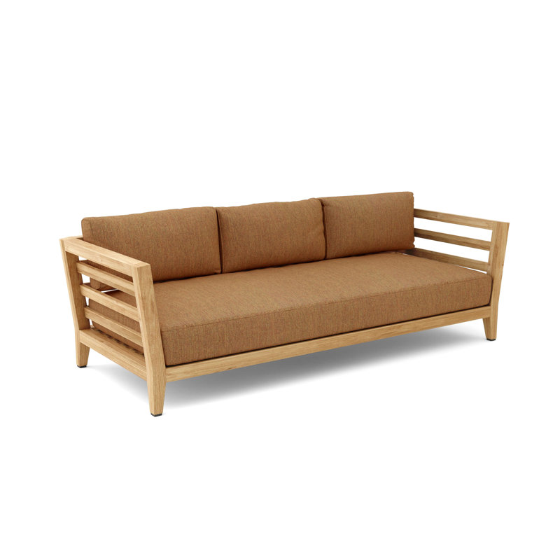 Natural Finish Teak 3-Seater Outdoor Bench with Sunbrella Cushions